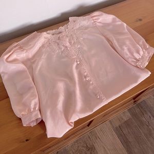 Vintage silky women’s blouse pale pink